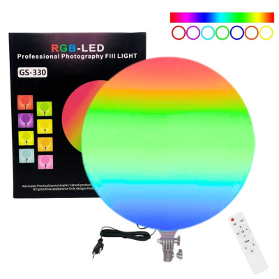 Кругла світлодіодна лампа 33см кольорова із пультом RGB-LED Fill Light GS-330 портативна лампа для фото та відео