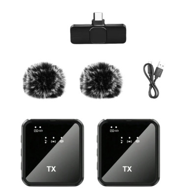Петличный беспроводной микрофон 2в1 К95 Wireless Microphone с ресивером Type-C и меховой ветрозащитой для видеосъемки