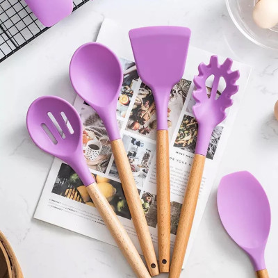 Набор кухонных принадлежностей Kitchen & dining лопатки силикон с подставкой кухонная утварь 12шт фиолетовые