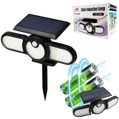 Вуличний ліхтар на сонячній батареї Solar induction SH 1206А з датчиком руху потрійний індукційний 112 LED