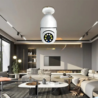 Поворотна IP камера в патрон 4МП WiFi Camera для відеоспостереження будинку зі звуком та нічним баченням
