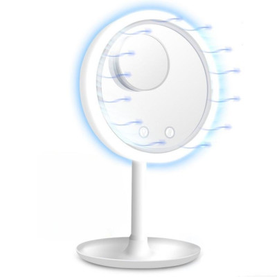 Косметичне дзеркало з LED підсвічуванням і вентилятором для макіяжу настільне кругле Beauty Breeze Mirror