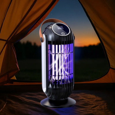 Аккумуляторная лампа ловушка для насекомых с дисплеем BG-008 Electric Shock Mosquito Lamp Антимоскитная лампа приманка для комаров