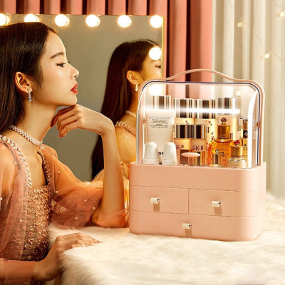 Органайзер для косметики Пилезахисний Водонепроникний Cosmetic Storage Box LD 288 Двох'ярусний бокс Рожевий