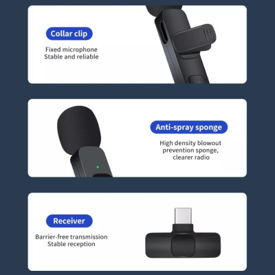 Петличный беспроводной микрофон К8 с шумоподавлением для смартфонов с ресивером Type-C