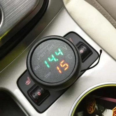 Годинник автомобільний у прикурювач VST 706-4 Авто термометр вольтметр 3в1 з зеленим підсвічуванням USB