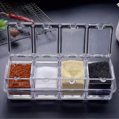 Баночки для специй 4 шт с подставкой Crystal seasoning box Набор прозрачных контейнеров для приправ